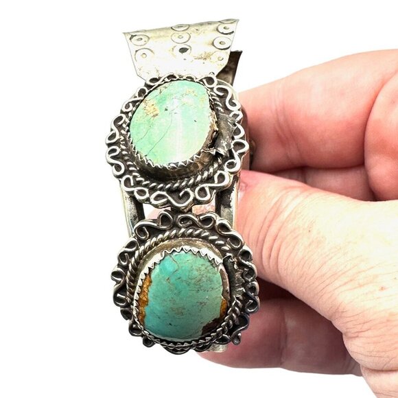 Vintage Native American Hallmarked Turquoise Bracelet Sterling Silver Watch Cuff - Picture 1 of 9